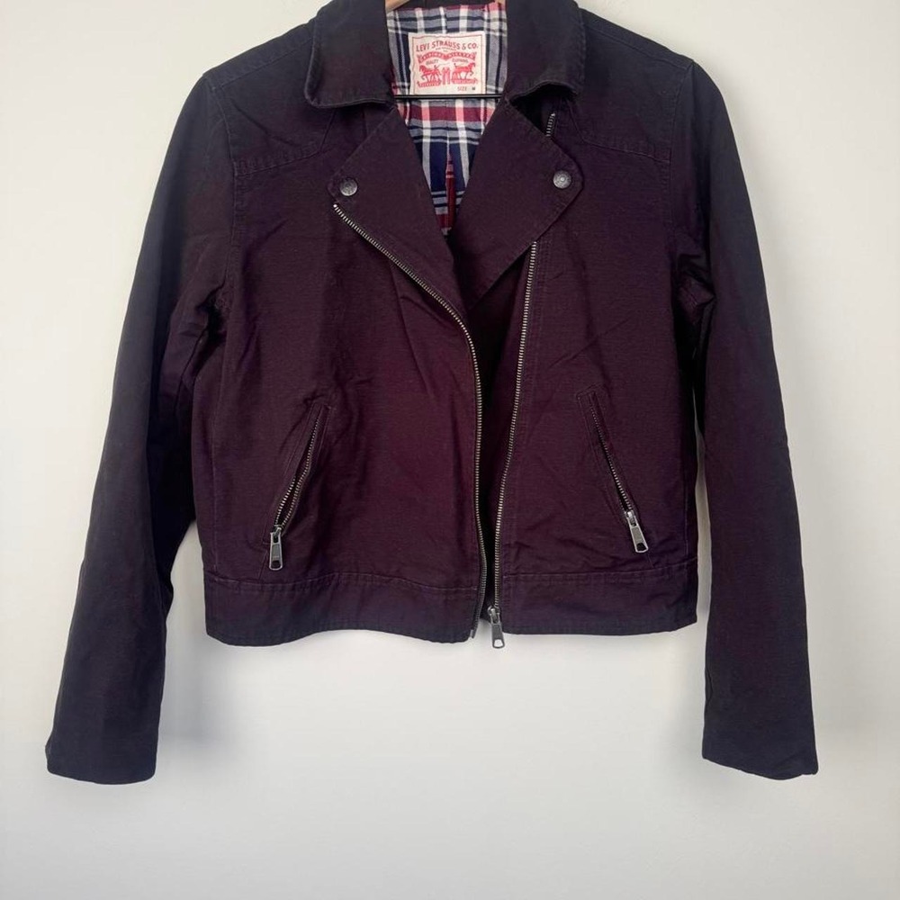 Levi's Purple & Black Plaid Biker Moto Jacket Size Medium M